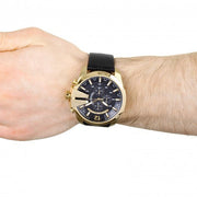 Diesel Mega Chief Chronograph Black Dial Black Leather Strap Watch For Men - DZ4344