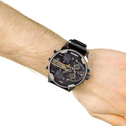 Diesel Mr Daddy 2.0 Chronograph Black Dial Black Leather Strap Watch For Men - DZ7348