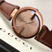 Gucci G Interlocking Brown Dial Brown Leather Strap Watch For Women - YA133504