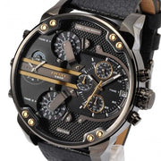 Diesel Mr Daddy 2.0 Chronograph Black Dial Black Leather Strap Watch For Men - DZ7348