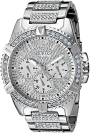 Guess Zeus Multifunction Diamonds Silver Dial Silver Steel Strap Watch for Men - GW0209G1