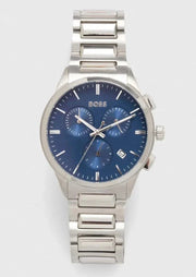 Hugo Boss Dapper Chronograph Blue Dial Silver Steel Strap Watch For Men - 1513927