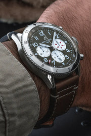Breitling Super Avi B04 Chronograph GMT 46 Curtiss Warhawk Green Dial Brown Leather Strap Watch for Men - AB04452A1L1X1