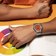Maurice Lacroix Aikon Limited Edition Automatic Date Orange Dial Silver Steel Strap Watch For Men - AI6008-SS00F-530-1