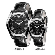 Emporio Armani Velente Black Dial Black Leather Strap Watch For Women - AR0644