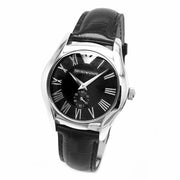 Emporio Armani Velente Black Dial Black Leather Strap Watch For Women - AR0644