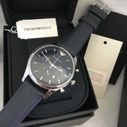 Emporio Armani Lambda Chronograph Blue Dial Blue Leather Strap Watch For Men - AR11018