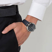 Emporio Armani Lambda Chronograph Blue Dial Blue Leather Strap Watch For Men - AR11018