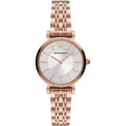Emporio Armani Gianni T-Bar Crystals Silver Dial Rose Gold Steel Strap Watch For Women - AR11446