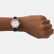 Emporio Armani Cleo Three-Hand Mother of Pearl Dial Black Leather Strap Watch For Women - AR11485
