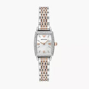Emporio Armani Gianni T Bar White Mother Of Pearl Dial Two Tone Steel Strap Watch For Women - AR11519