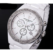 Emporio Armani Ceramica Chronograph White Dial White Ceramic Strap Watch For Women - AR1456