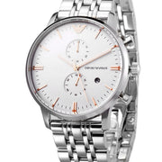 Emporio Armani Chonograph SIlver Dial Silver Steel Strap Watch For Men - AR1933