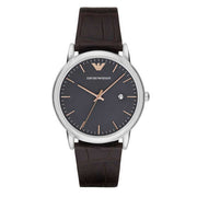 Emporio Armani Luigi Quartz Gray Dial Brown Leather Strap Watch For Men - AR1996