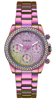 Guess Confetti Chronograph Crystals Multicolor Dial Purple Steel Strap Watch For Women - GW0483L5