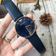 Emporio Armani Classic Quartz Blue Dial Blue Leather Strap Watch For Men  - AR2071