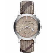 Burberry The City Smoke Dial Checked Brown Leather Strap Watch for Men - BU9358