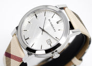 Burberry The City Nova Silver Dial White Leather Strap Watch for Women - BU9022