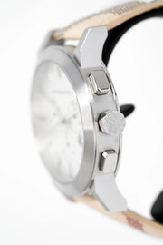 Burberry The City Chronograph White Dial Haymarket Leather Strap Watch For Men - BU9360