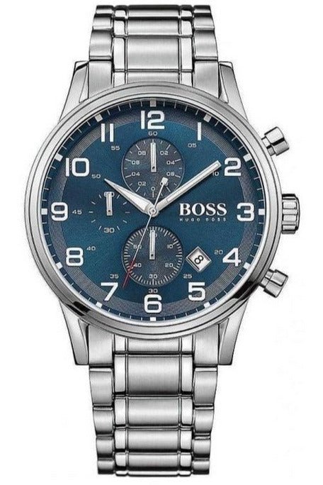 Hugo Boss Aeroliner Chronograph Blue Dial Silver Steel Strap Watch for Men - 1513183