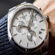 Tissot T Classic PR 100 Chronograph Silver Dial Silver Steel Strap Watch For Men - T101.417.11.031.00
