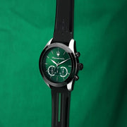 Maserati Traguardo Chronograph Green Dial Black Silicone Strap Watch For Men - R8871612043