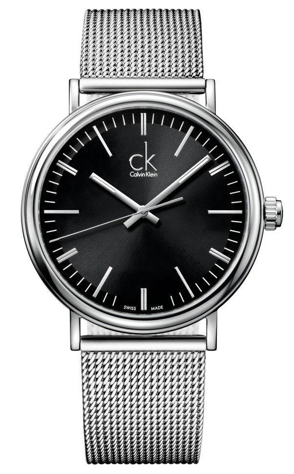 Calvin Klein Surround Black Dial Silver Mesh Bracelet Watch for Men - K3W21121