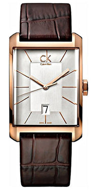 Calvin Klein Window Silver Dial Brown Leather Strap Watch for Men - K2M21620