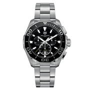 Tag Heuer Aquaracer Quartz Chronograph Black Dial Silver Steel Strap Watch for Men - CAY111A.BA0927