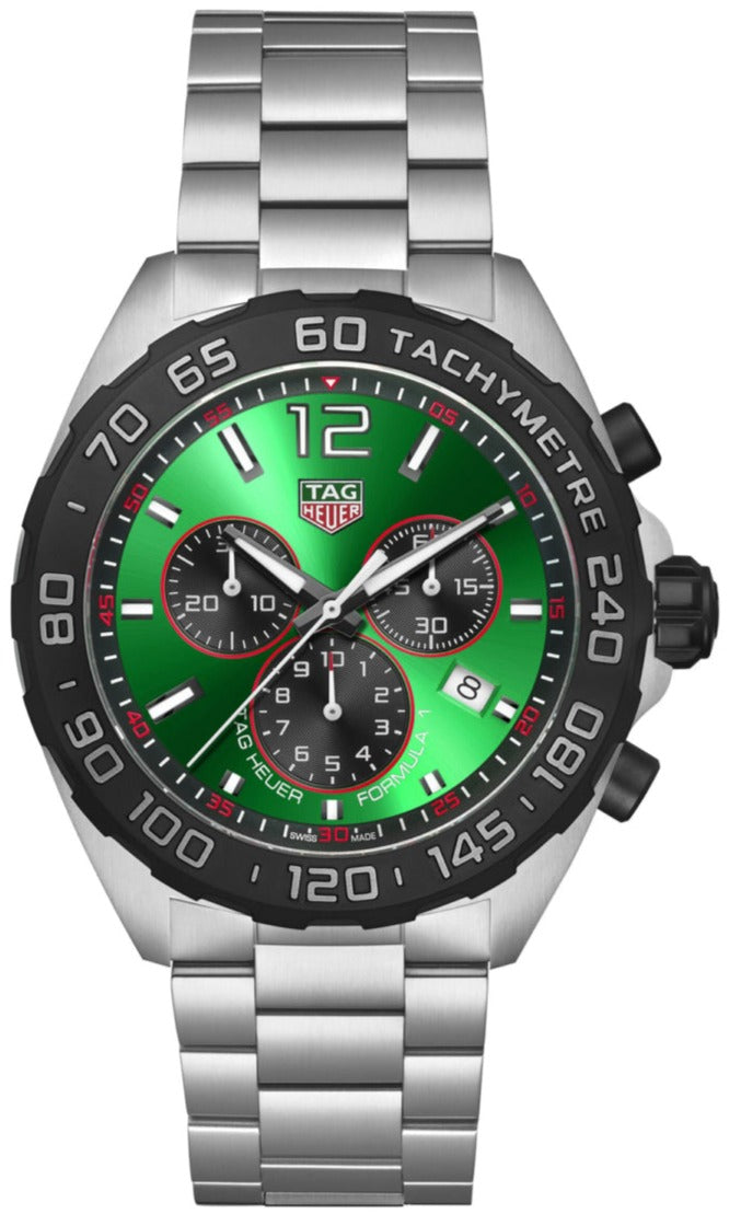Tag Heuer Formula 1  Chronograph Green Dial Silver Steel Strap Watch for Men - CAZ101AP.BA0842
