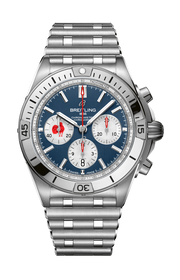 Breitling Chronomat B01 42 Six Nations France Blue Dial Silver Steel Strap Watch for Men - AB0134A81C1A1