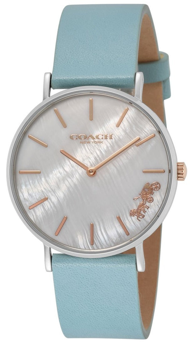 Coach Perry Mother of Pearl White Dial Blue Leather Strap Watch for Women - 14503271