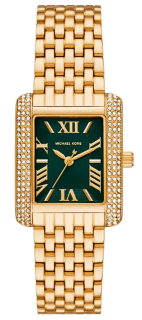 Michael Kors Emery Pave Analog Green Dial Gold Steel Strap Watch for Women - MK4742
