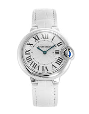 Cartier Ballon Bleu De Cartier Silver Dial White Leather Strap Watch for Women - W6920086