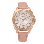 Coach Boyfriend Mother of Pearl White Dial Pink Leather Strap Watch for Women - 14503151