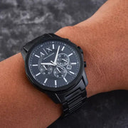 Armani Exchange Banks Chronograph Black Dial Black Steel Strap Watch For Men - AX1722