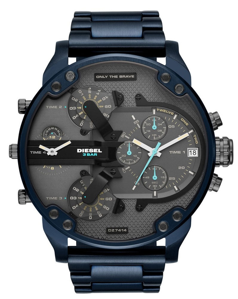 Diesel Daddy 2.0 Chronograph Grey Dial Blue Steel Strap Watch For Men - DZ7414