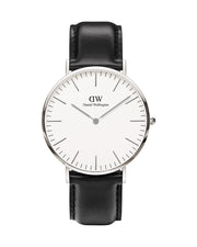 Daniel Wellington Classic Sheffield White Dial Black Leather Strap Watch For Men - DW00100020