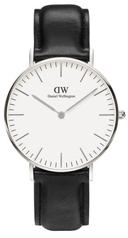 Daniel Wellington Classic Sheffield White Dial Black Leather Strap Watch For Women - DW00100053