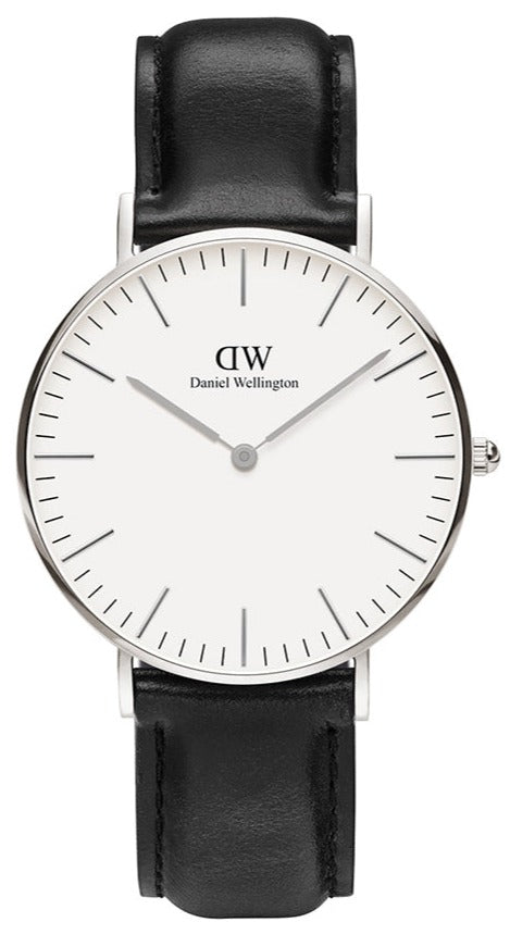 Daniel Wellington Classic Sheffield White Dial Black Leather Strap Watch For Women - DW00100053