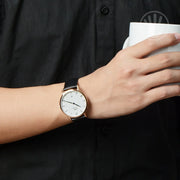 Daniel Wellington Classic Sheffield White Dial Black Leather Strap Watch For Men - DW00100084