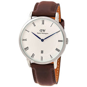 Daniel Wellington Dapper Bristol White Dial Brown Leather Strap Watch For Women - DW00100090