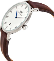 Daniel Wellington Dapper Bristol White Dial Brown Leather Strap Watch For Women - DW00100090