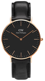 Daniel Wellington Classic Sheffield Black Dial Black Leather Strap Watch For Women - DW00100139