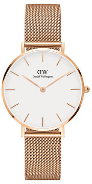 Daniel Wellington Classic Petite Melrose White Dial Rose Gold Mesh Bracelet Watch For Women - DW00100163