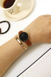 Daniel Wellington Classic Petite Durham Black Dial Brown Leather Strap Watch For Women - DW00100166