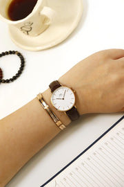 Daniel Wellington Classic Petite Bristol White Dial Brown Leather Strap Watch For Women - DW00100171
