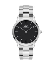 Daniel Wellington Iconic Link Black Dial Silver Steel Strap Watch for Women - DW00100204