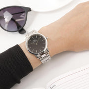 Daniel Wellington Iconic Link Black Dial Silver Steel Strap Watch for Women - DW00100204