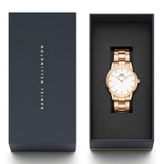 Daniel Wellington Iconic Link White Dial Rose Gold Steel Strap Watch for Women - DW00100213